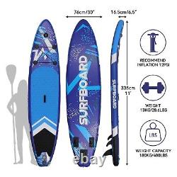 11FT Stand Up Paddle Board Inflatable SUP Surfboard Kayak Seat Complete Kit Blue