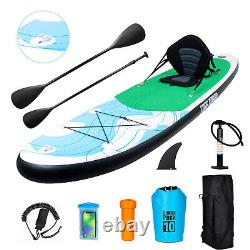 Planche de paddle gonflable SUP de 11 pieds de hauteur avec siège de kayak, pompe, couleur verte.