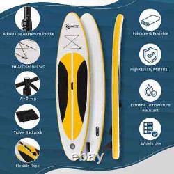 Planche de paddle gonflable de 10 pieds avec support réglable et accessoires antidérapants jaune SUP