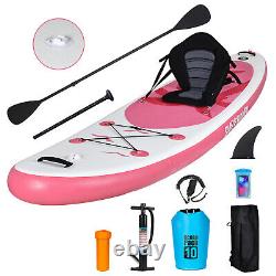 Planche de paddle rose gonflable de 11 pieds avec siège de kayak et pagaie.