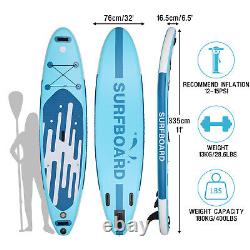 Planche de surf gonflable Stand Up Paddle Board SUP bleue de 11 pieds, kit complet avec siège de kayak